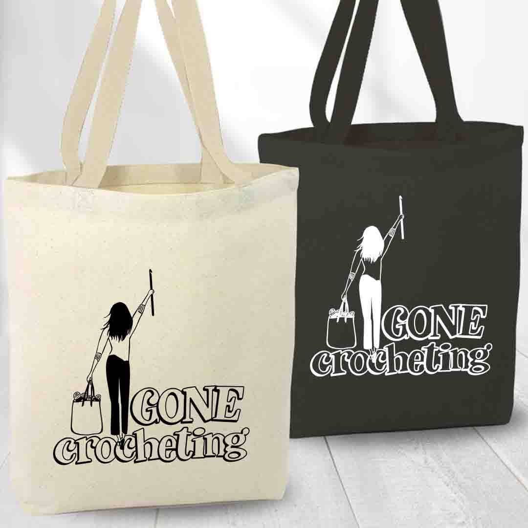 Gone Knitting Canvas Tote Bag, Yarn Lover