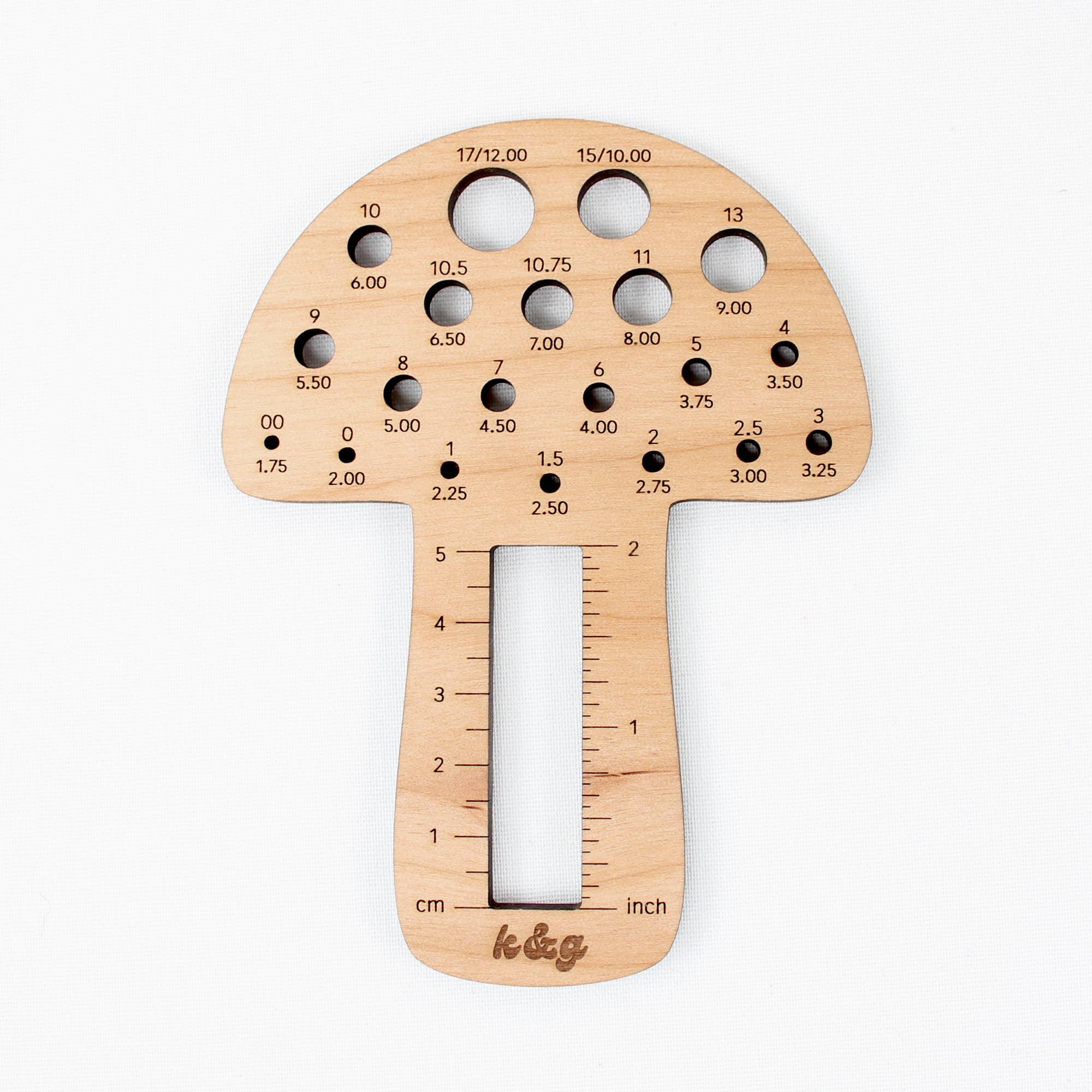 Mushroom Knitting Needle Gauge Tool