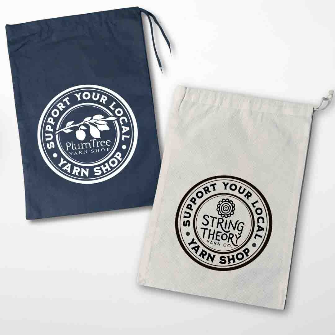 Support Local Yarn Shop Drawstring Project Bag, Custom Logo