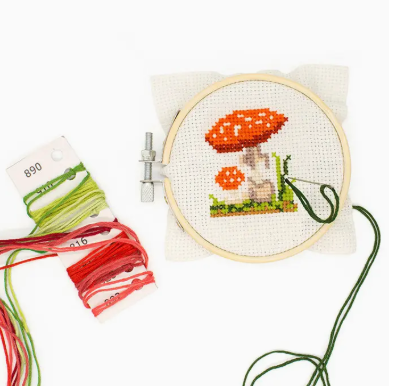 Mini Cross Stitch Embroidery Kit - Mushroom