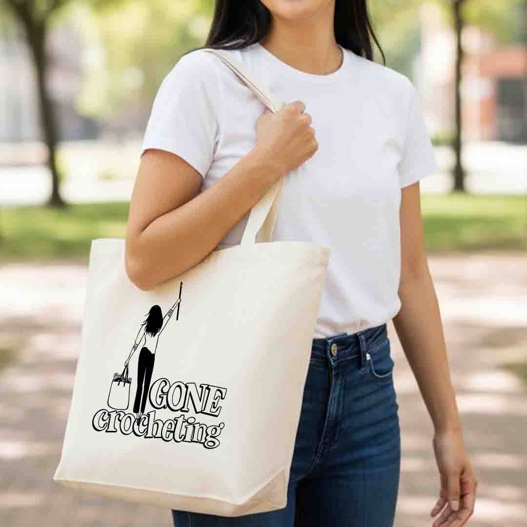 Gone Knitting Canvas Tote Bag, Yarn Lover