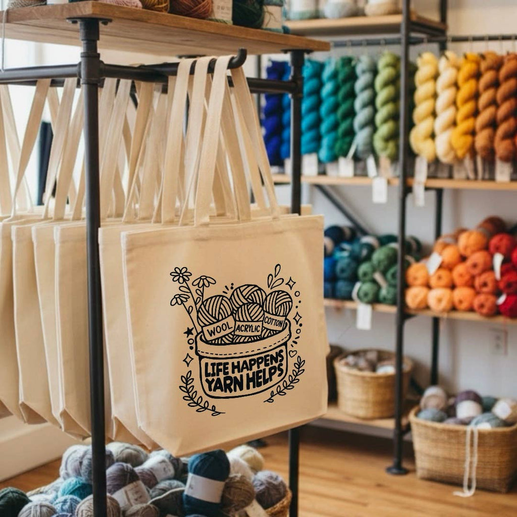 Life Happens Yarn Helps Canvas Tote Bag, Yarn Lover