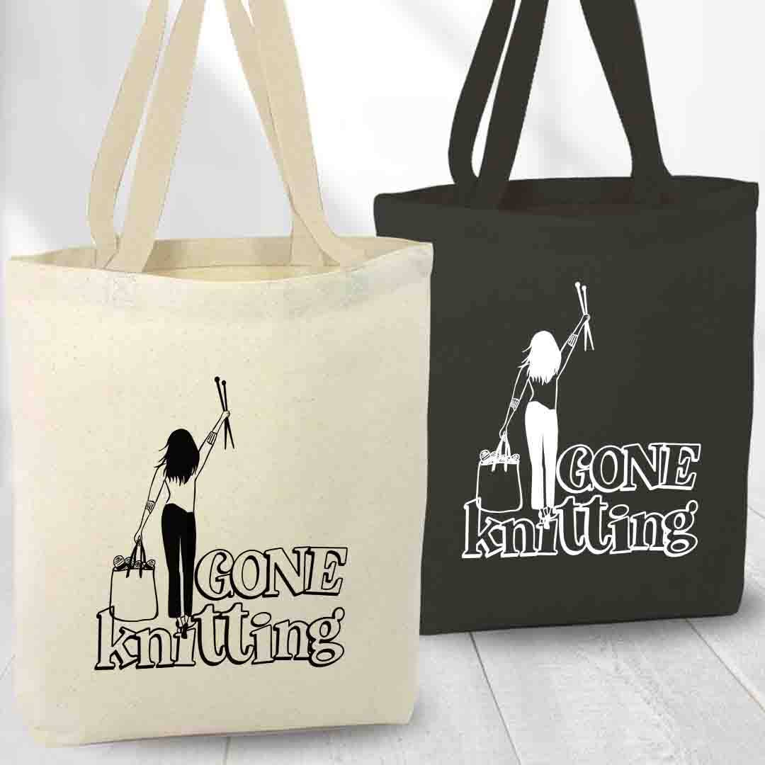 Gone Knitting Canvas Tote Bag, Yarn Lover