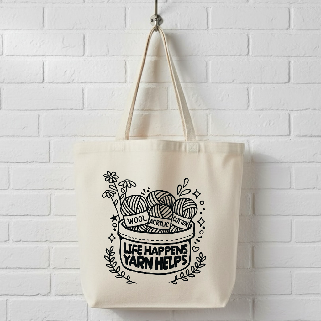 Life Happens Yarn Helps Canvas Tote Bag, Yarn Lover