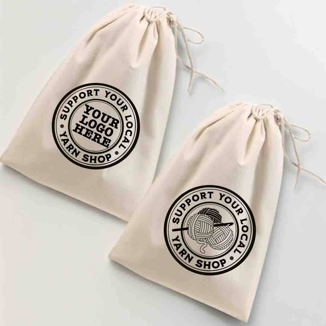 Support Local Yarn Shop Drawstring Project Bag, Custom Logo